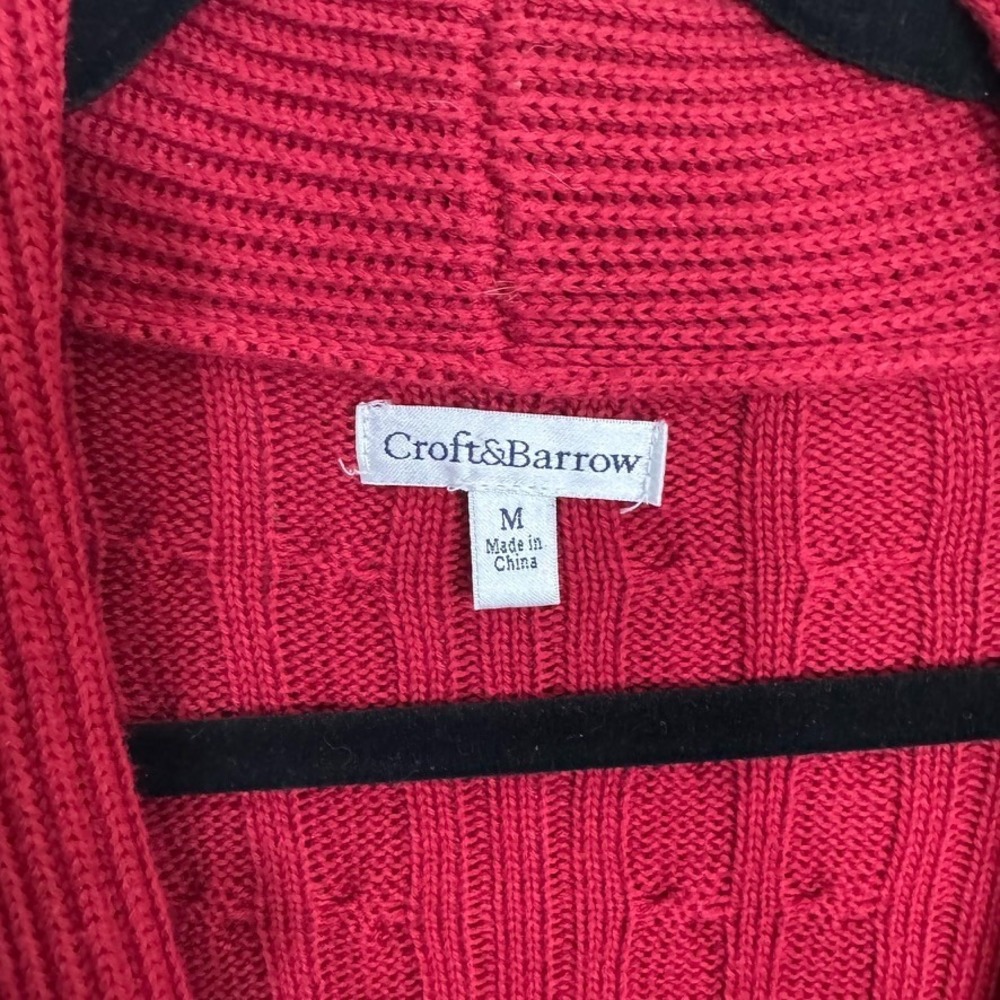 Croft & Barrow Red Cable Knit Cardigan Sweater Womens Sz M Shawl Collar Academia - Picture 2 of 11
